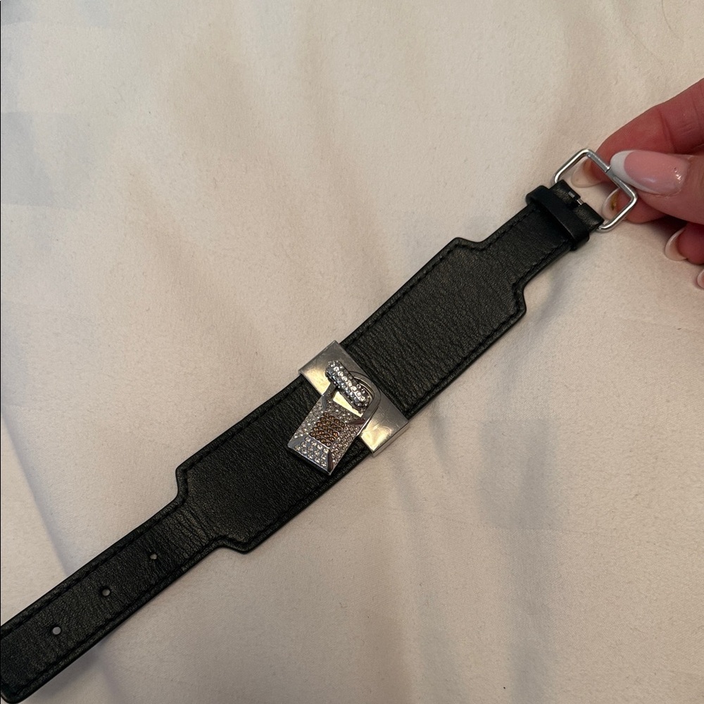 Swarovski Black Leather Bracelet with Silver Accents